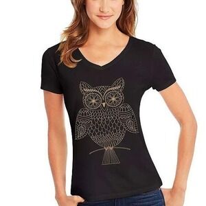 Hanes V-Neck Owl Graphic Tee Gold Metallic NWOT | womens XL